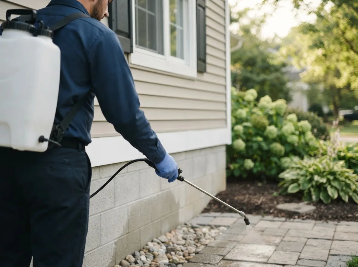 Pest control technician inspecting a home in Hegins, PA